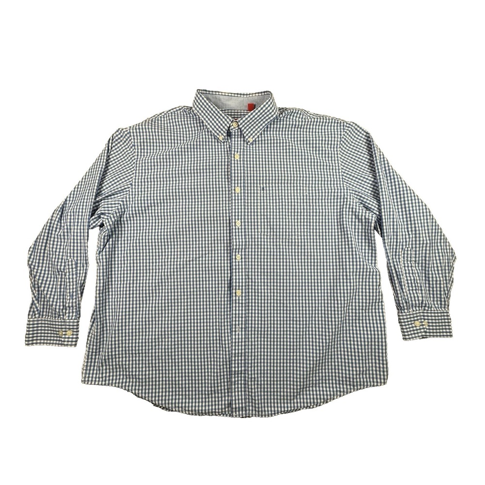 IZOD Men's 3XL Blue & White Check Button Down Dress Shirt Roomy Plus SEE DESCRIP